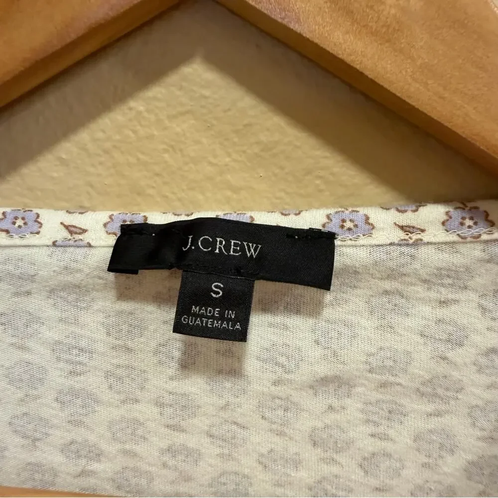 J. Crew White Purple Floral Cotton Tie Sleeve Blouse Tee Small